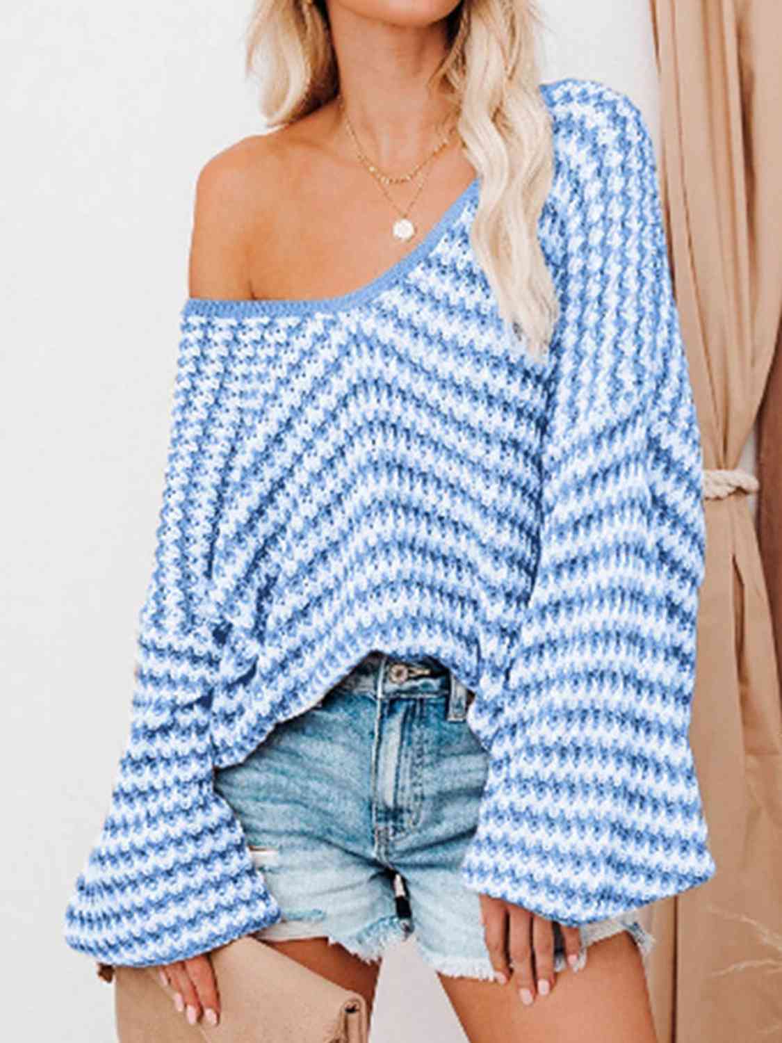 Carmen Striped Drop Shoulder V-Neck Sweater