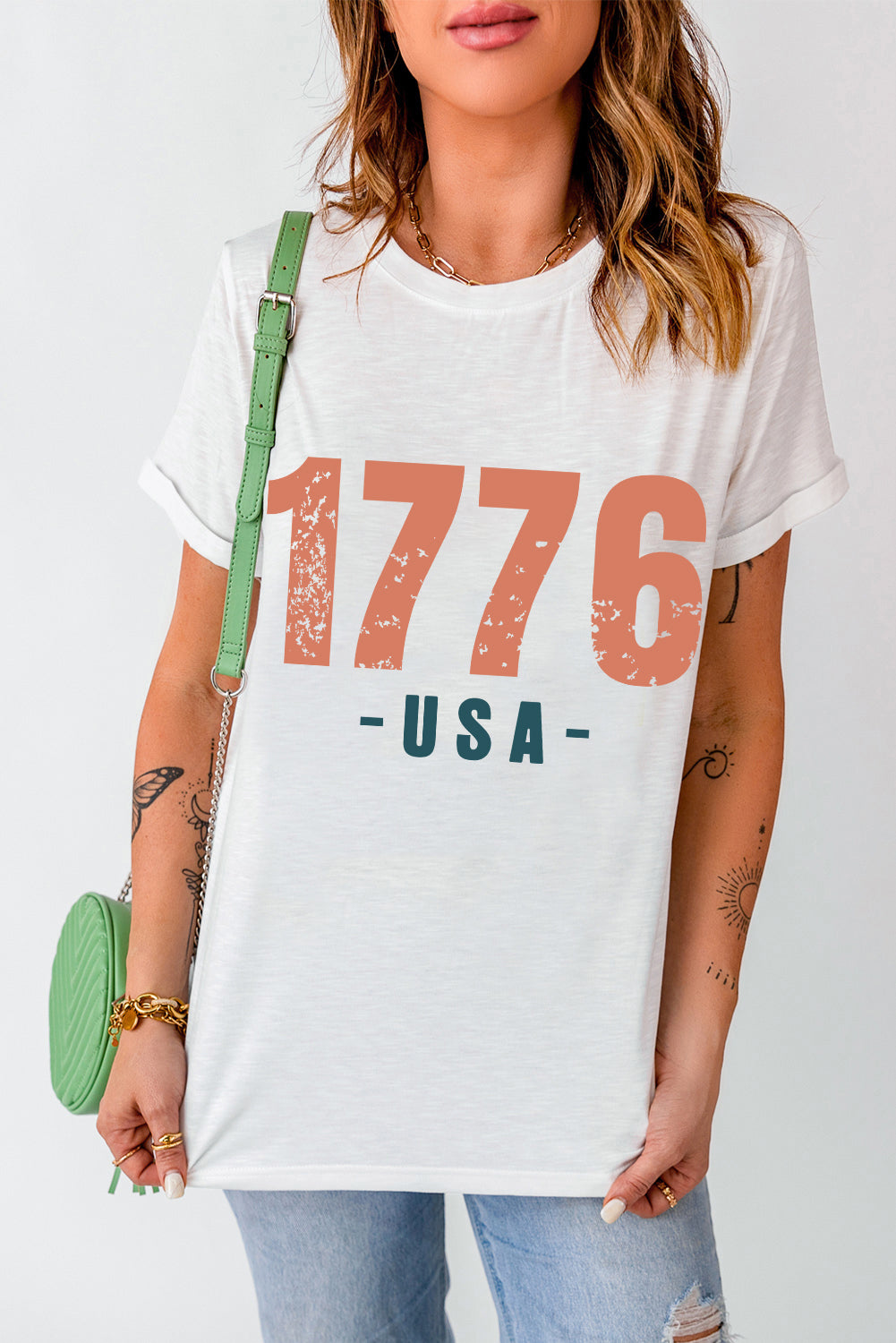 1776 USA Round Neck Short Sleeve T-Shirt