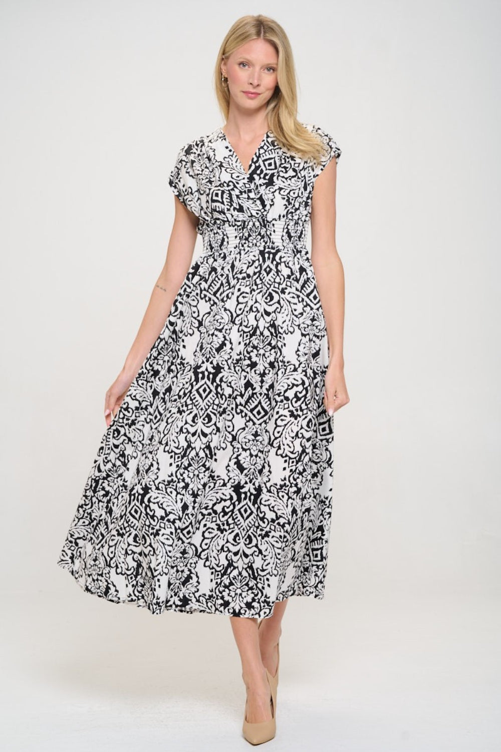 Rachel Printed Smocked Waist Maxi Dress