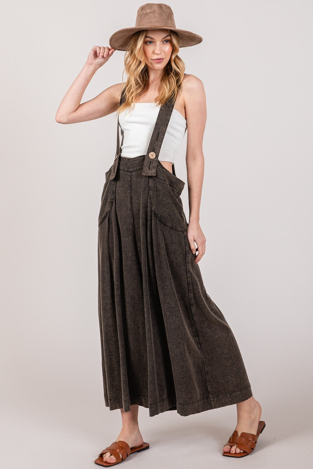 SAGE + FIG Wide Strap Wide Leg Overalls