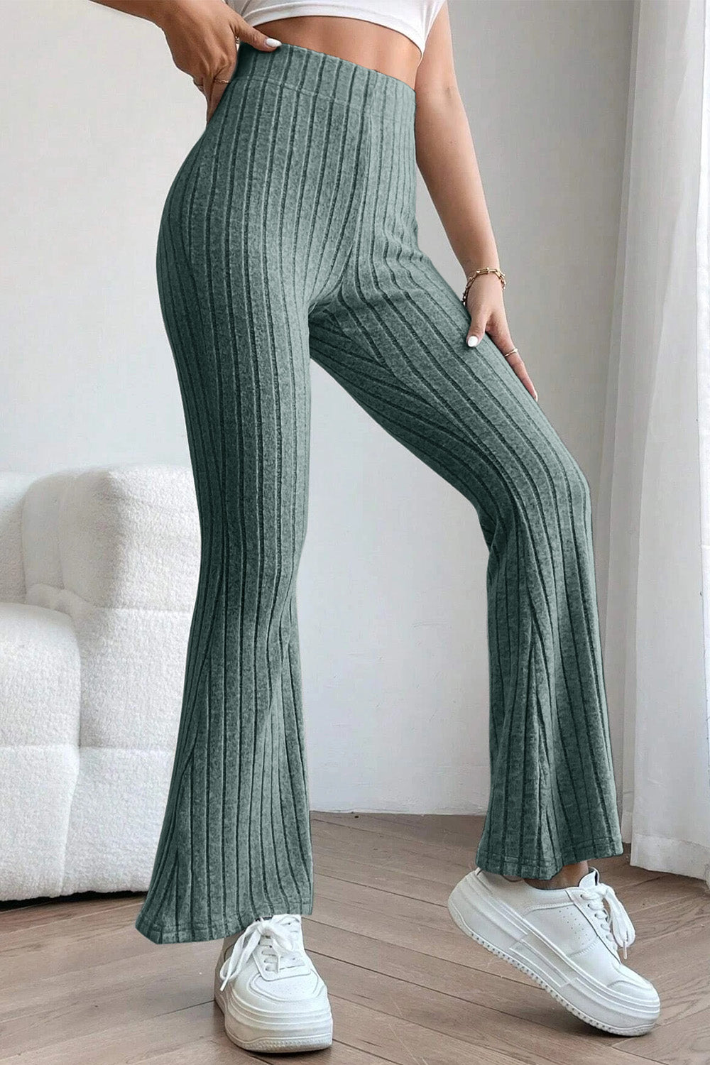 Niki Ribbed High Waist Flare Pants