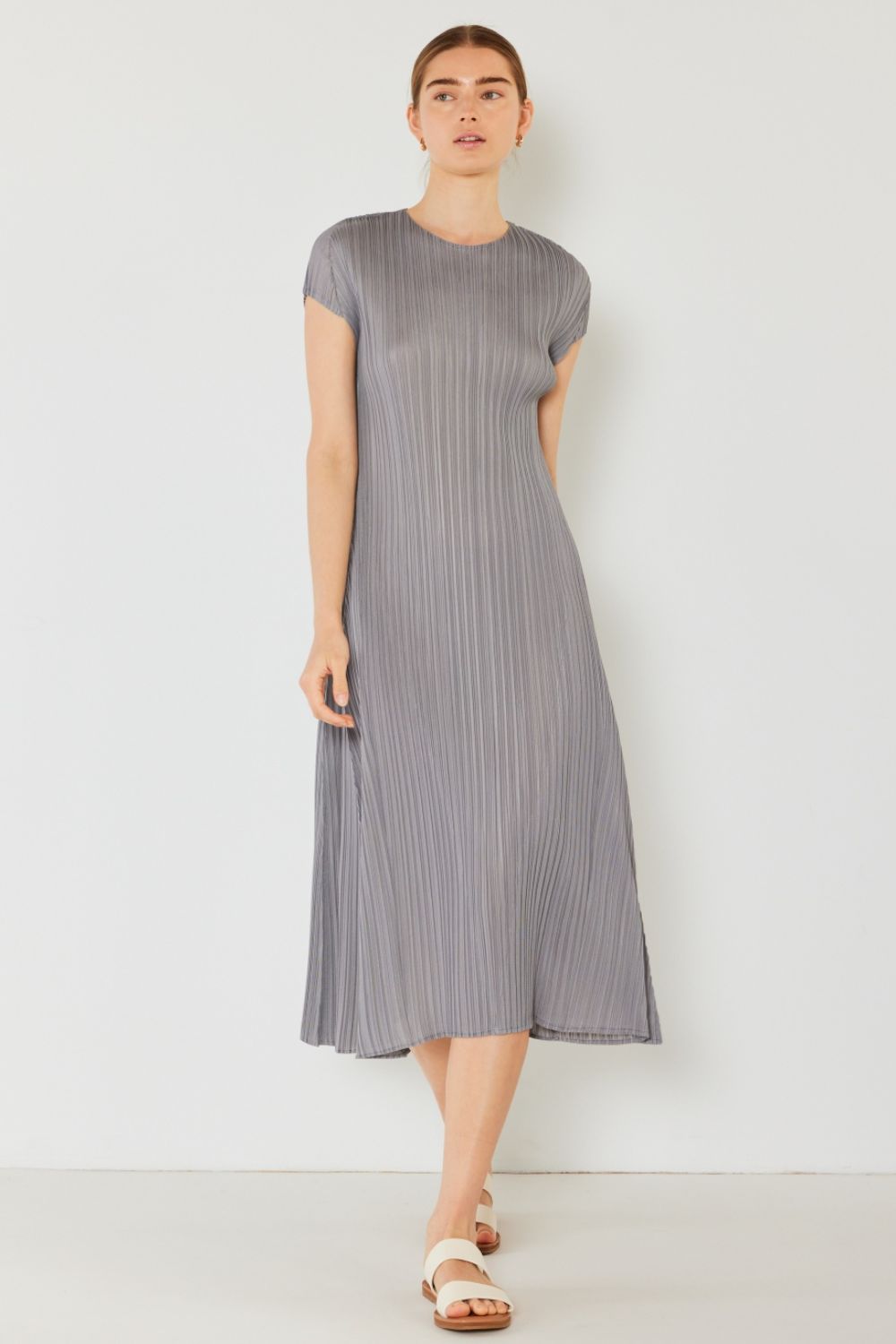 Mary Pleated Cap Sleeve A-Line Dress