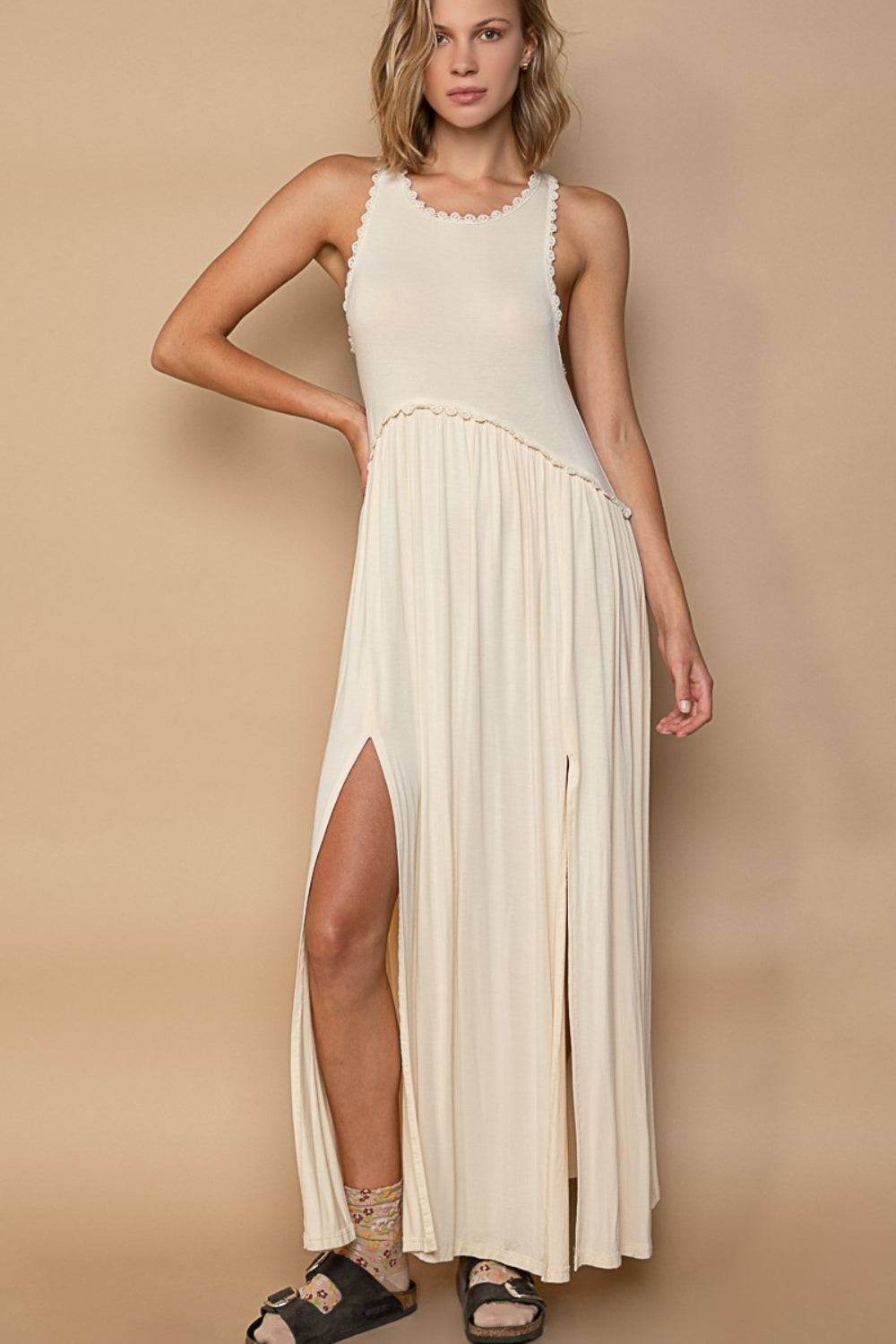 Aria Sleeveless Back Zipper Front Slit Maxi Dress