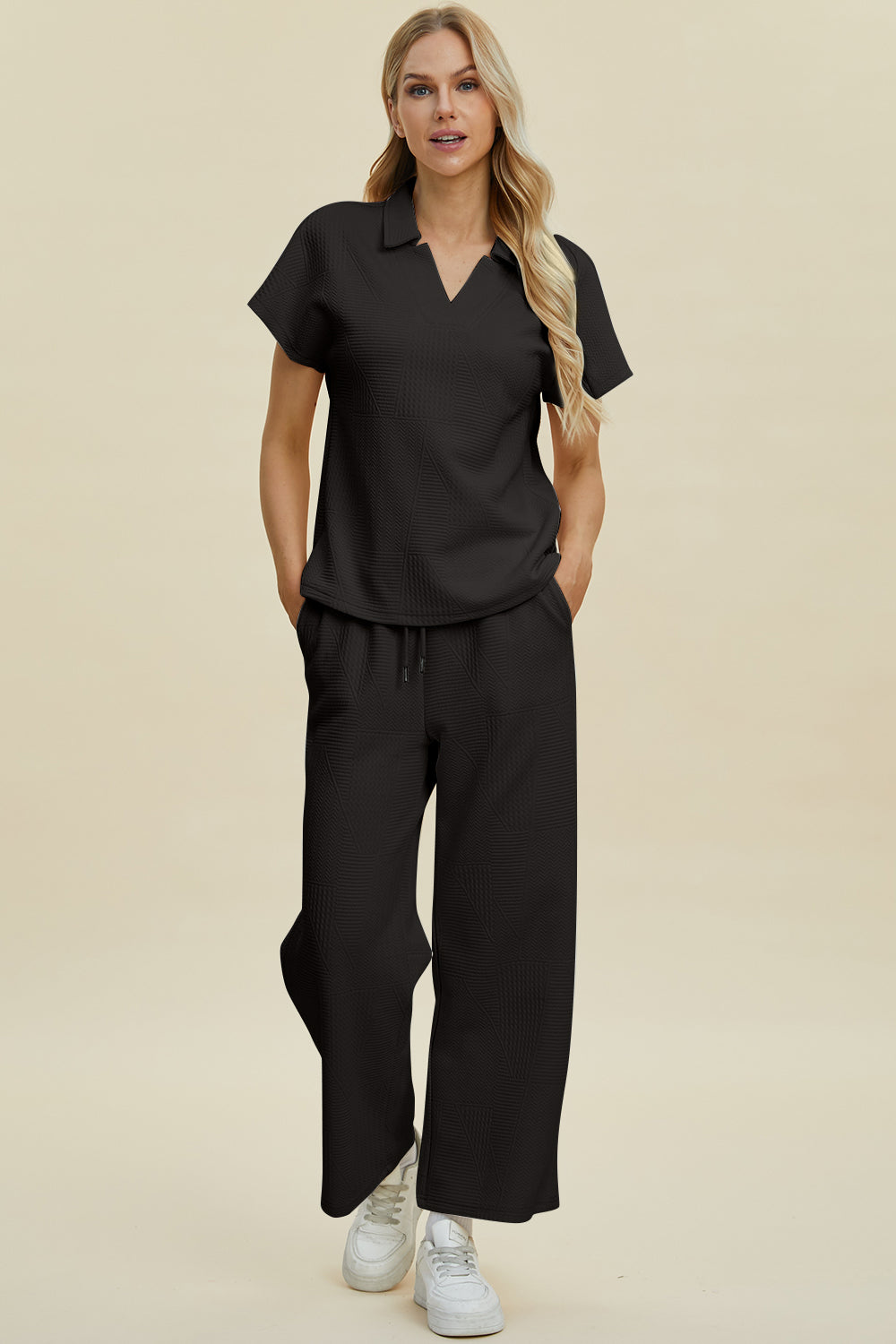 Charlotte Collared Neck Short Sleeve Top and Pants Set
