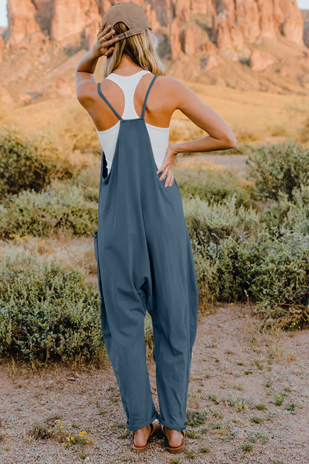 Sierra V-Neck Sleeveless Jumpsuit with Pockets