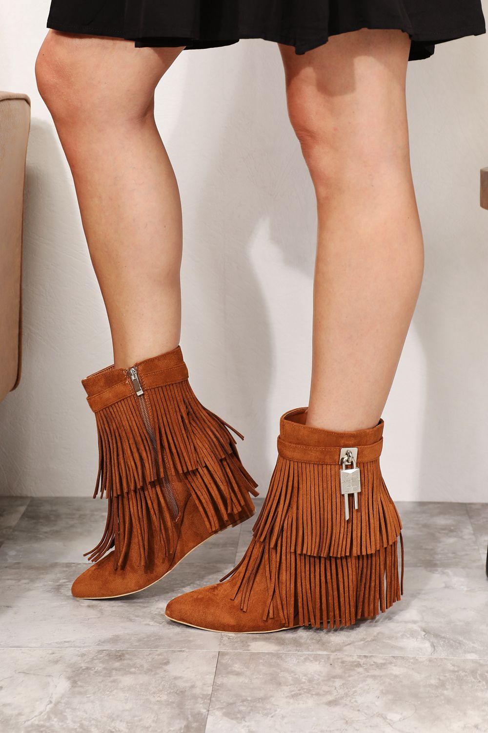 Lanie Tassel Wedge Heel Ankle Booties