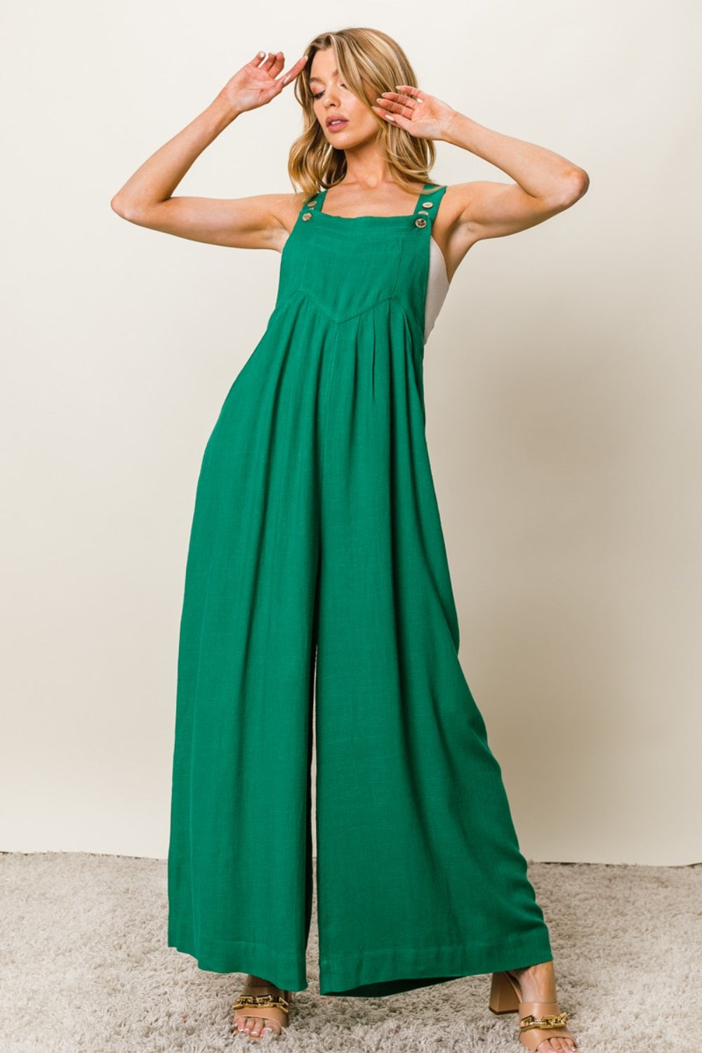 Carly Texture Sleeveless Wide Leg Jumpsuit