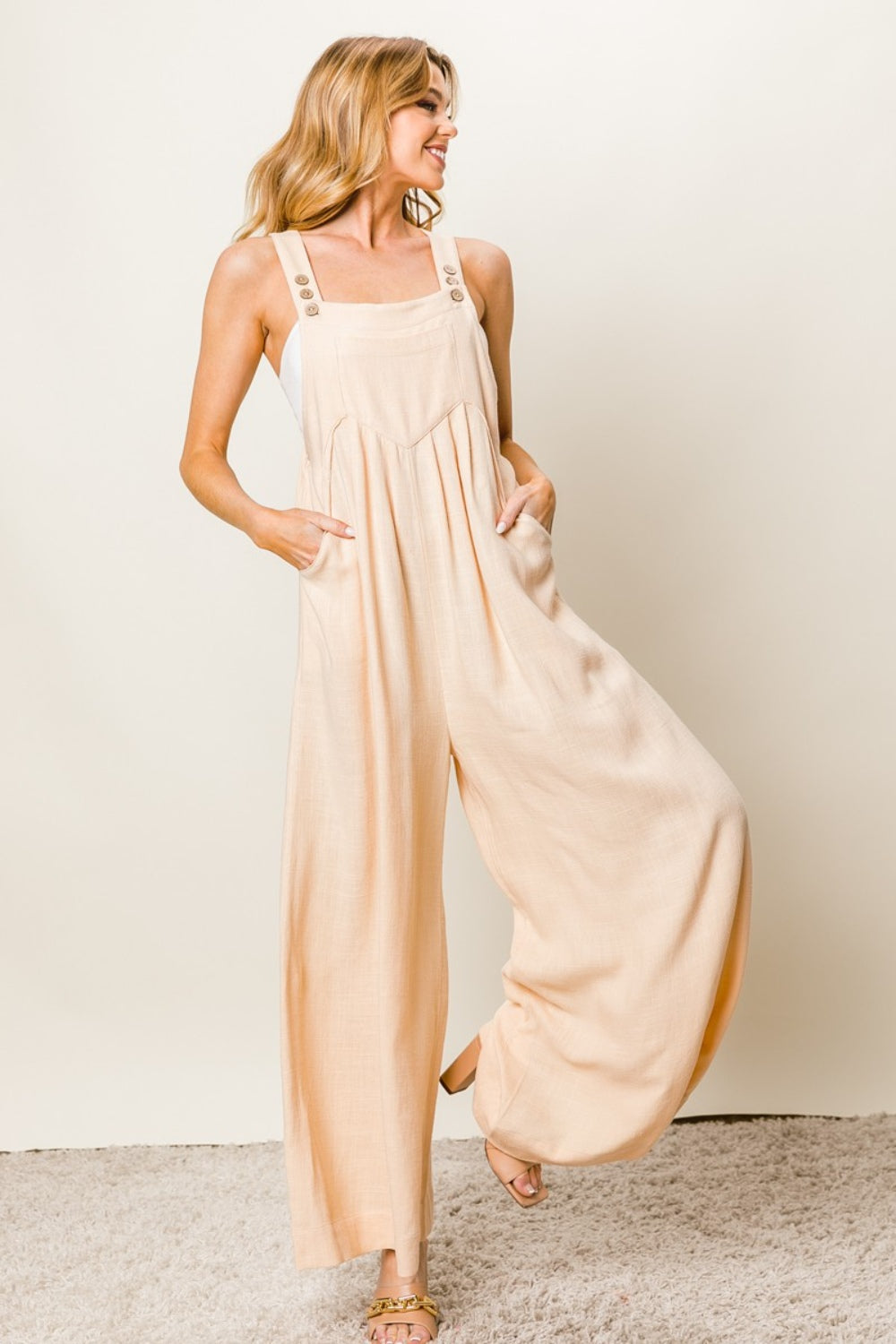 Cammie Texture Sleeveless Wide Leg Jumpsuit