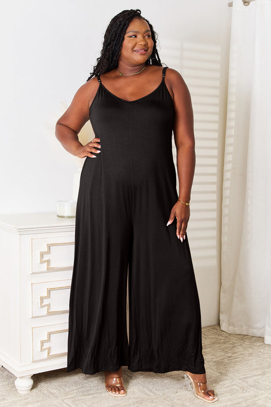 Sadie Soft Rayon Spaghetti Strap Tied Wide Leg Jumpsuit