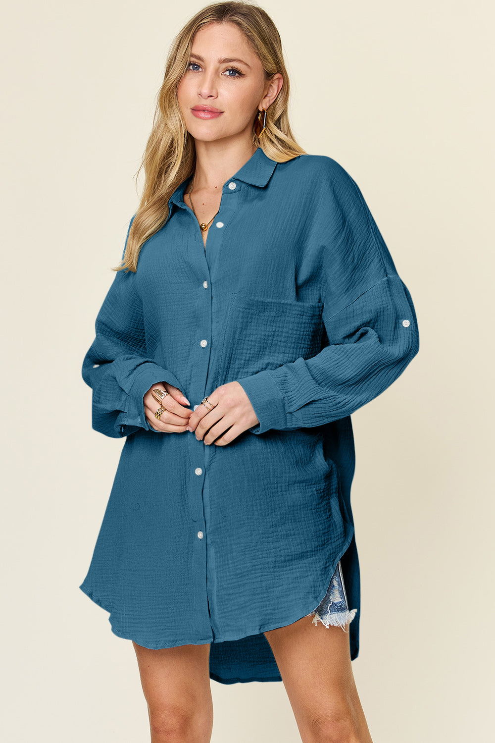 Pocketed Texture Button Up Shirt