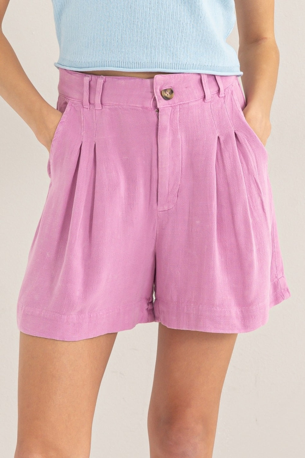 Tavi High Waist Pleated Linen Shorts