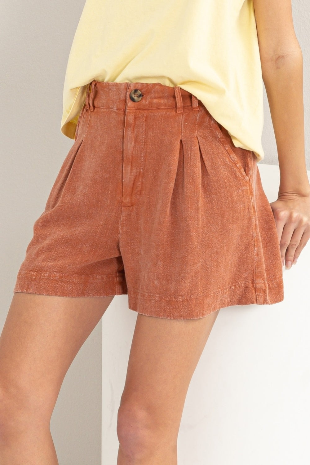 Heather High Waist Pleated Linen Shorts