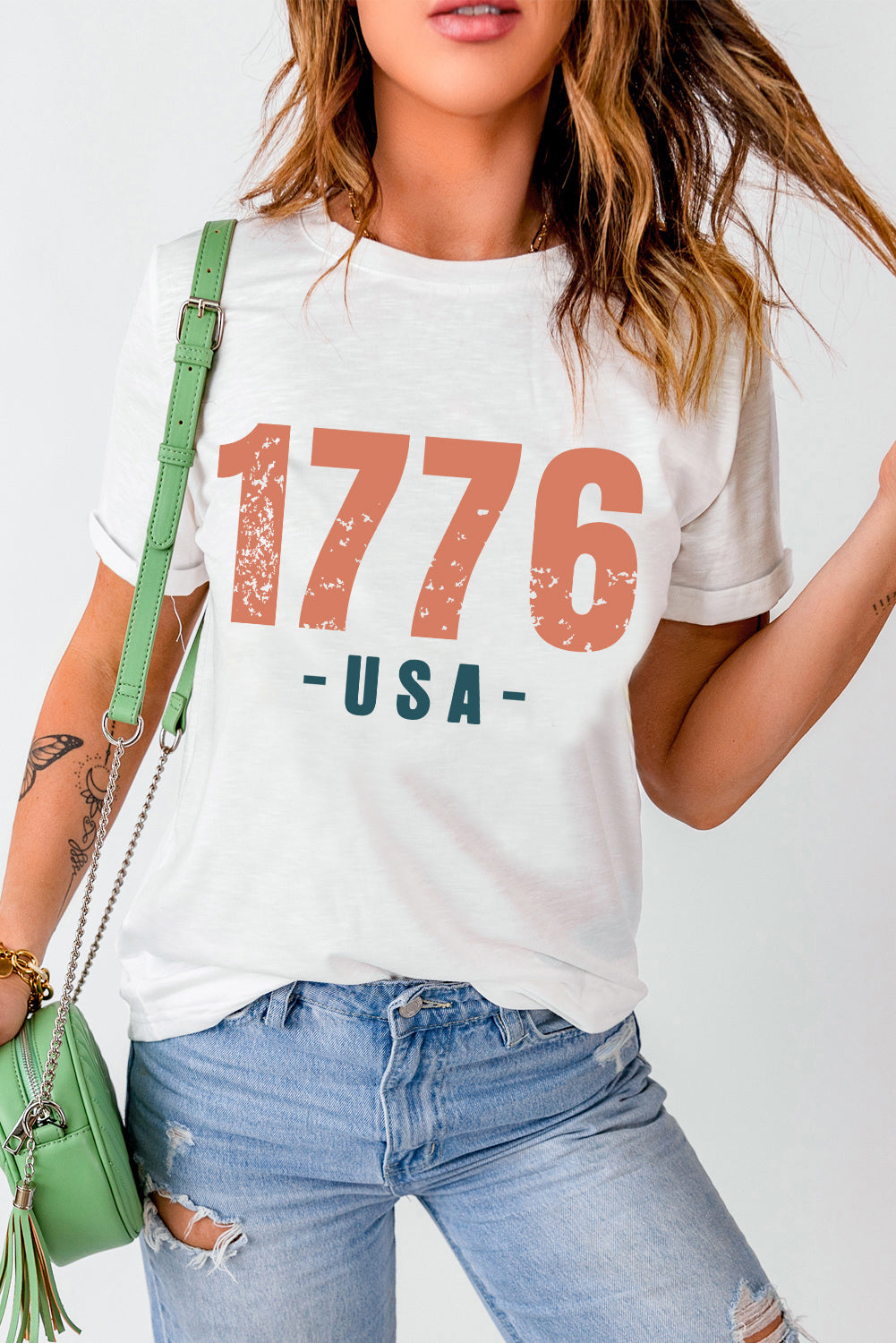 1776 USA Round Neck Short Sleeve T-Shirt