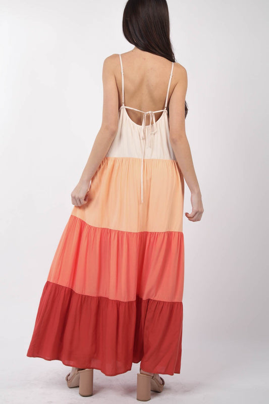 Faith Color Block Tiered Maxi Cami Dress