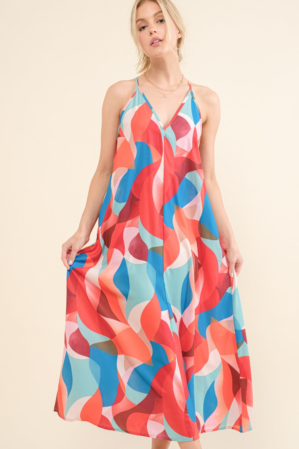 Anna Printed Crisscross Back Cami Dress