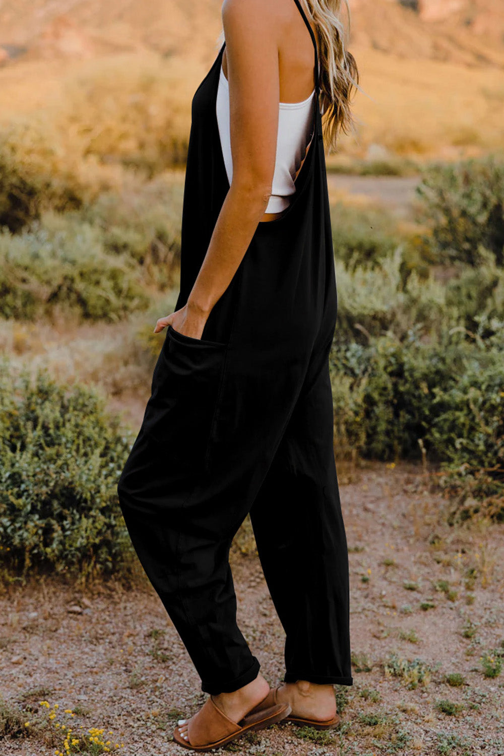 Sierra V-Neck Sleeveless Jumpsuit with Pockets