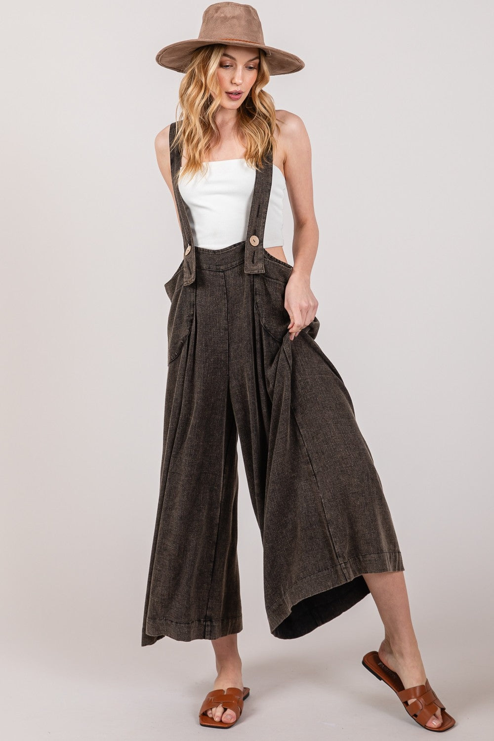 SAGE + FIG Wide Strap Wide Leg Overalls