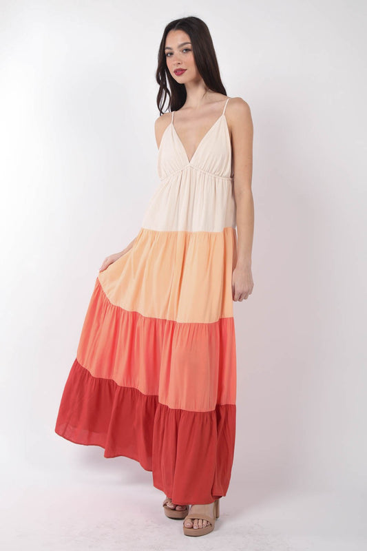 Faith Color Block Tiered Maxi Cami Dress