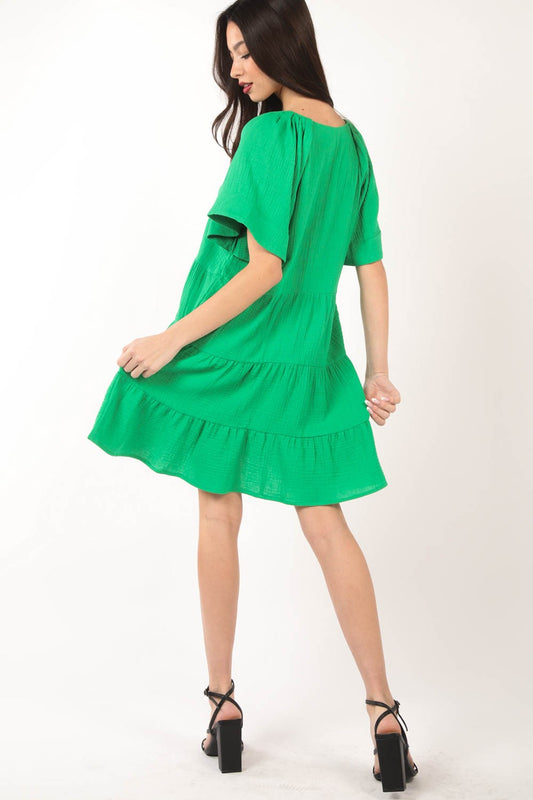 Luna Texture V-Neck Ruffled Tiered Dress