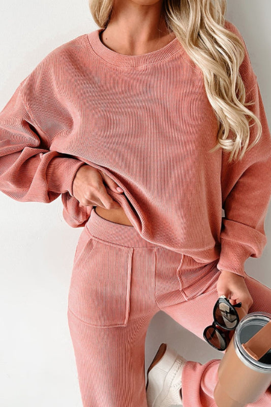 Lana Round Neck Long Sleeve Top and Pants Set