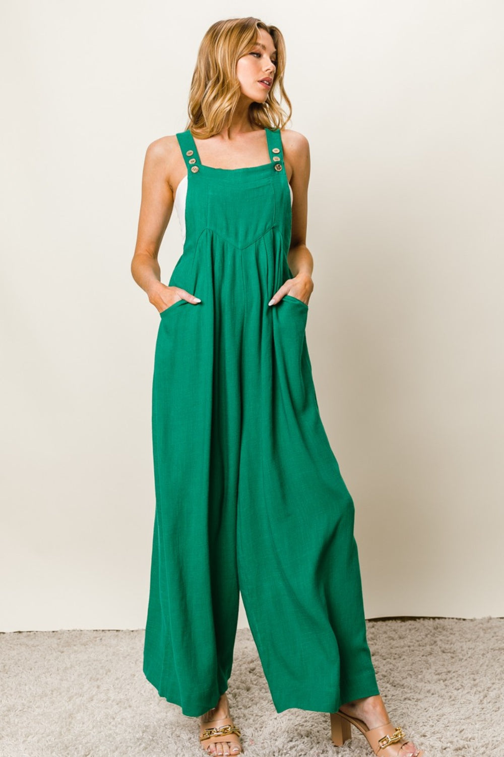 Carly Texture Sleeveless Wide Leg Jumpsuit