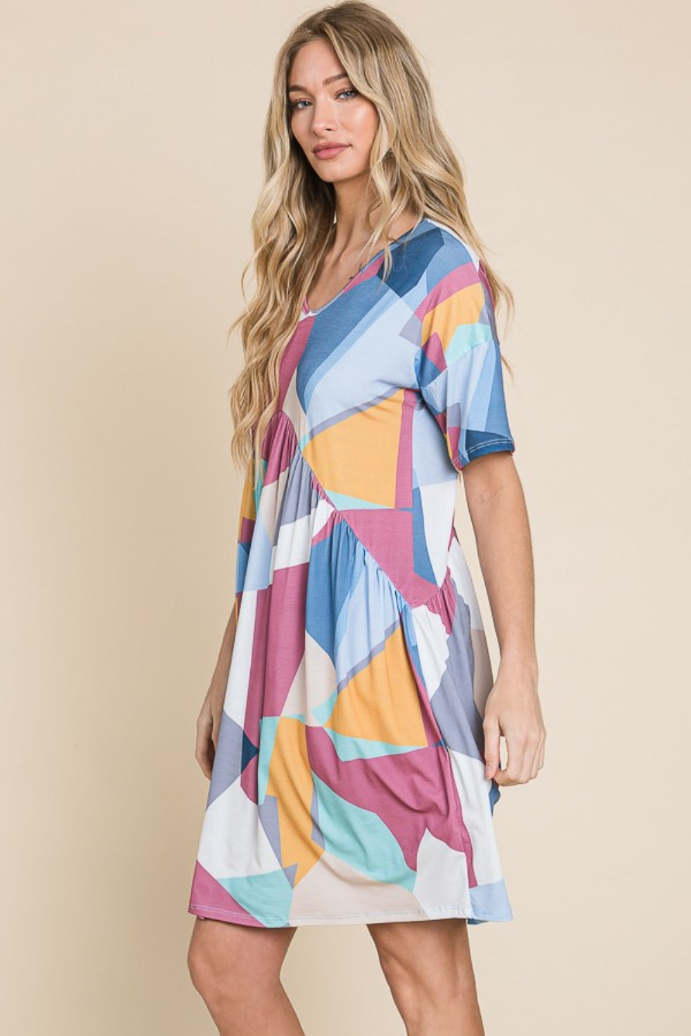 Becky Ruched Color Block Short Sleeve Dress