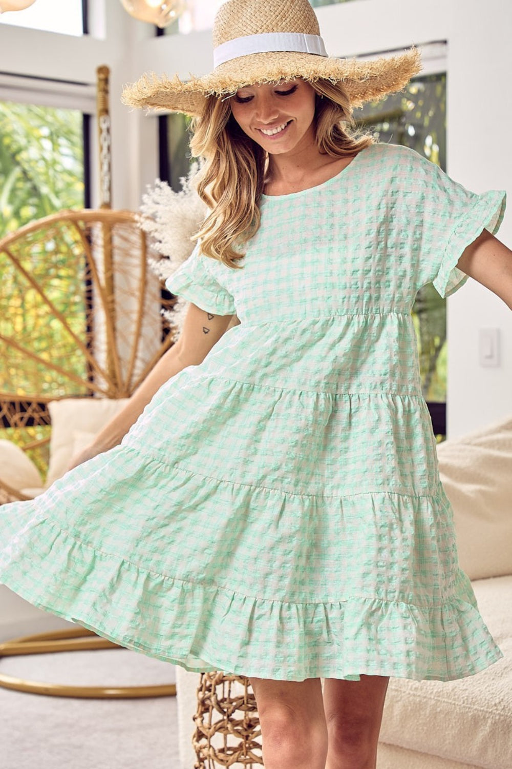 Amy Ruffled Hem Short Sleeve Tiered Dress