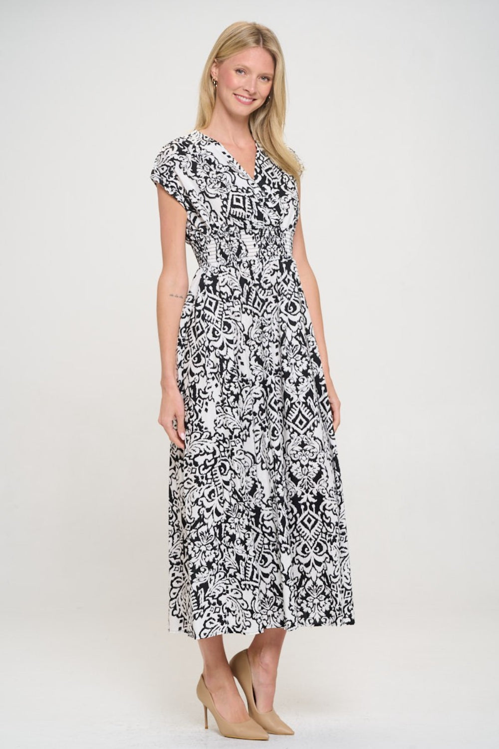 Rachel Printed Smocked Waist Maxi Dress