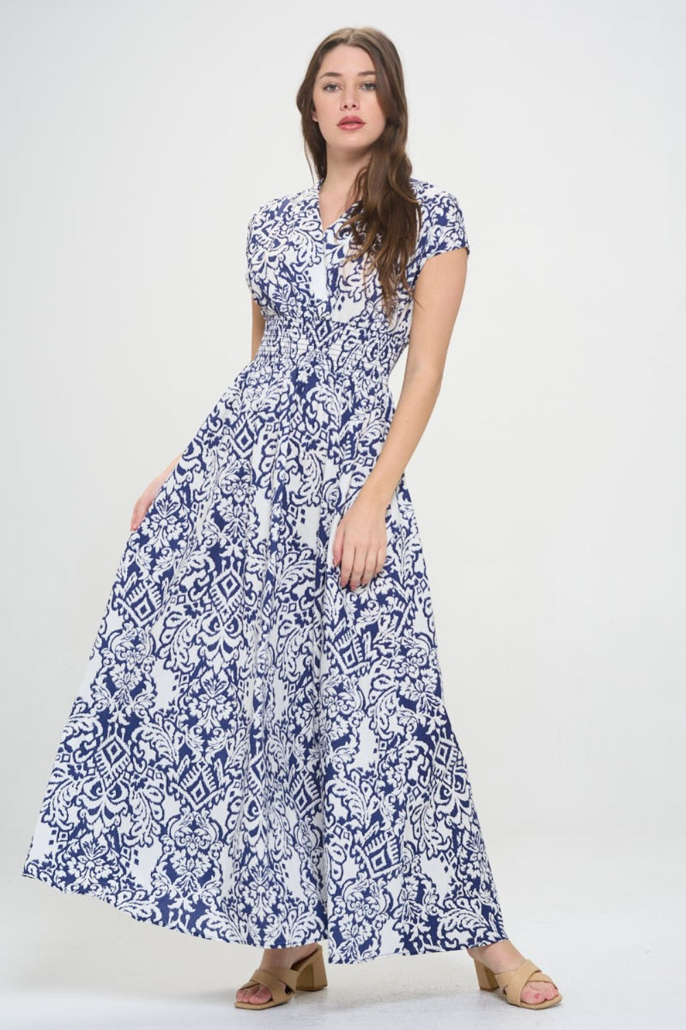 Rachel Printed Smocked Waist Maxi Dress