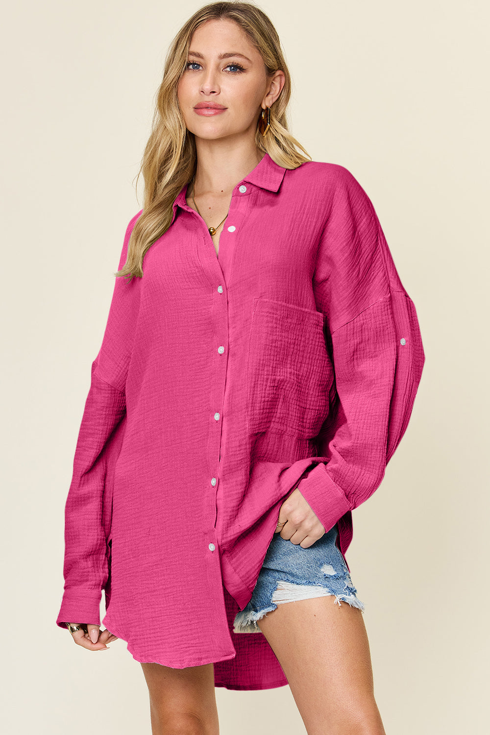 Pocketed Texture Button Up Shirt