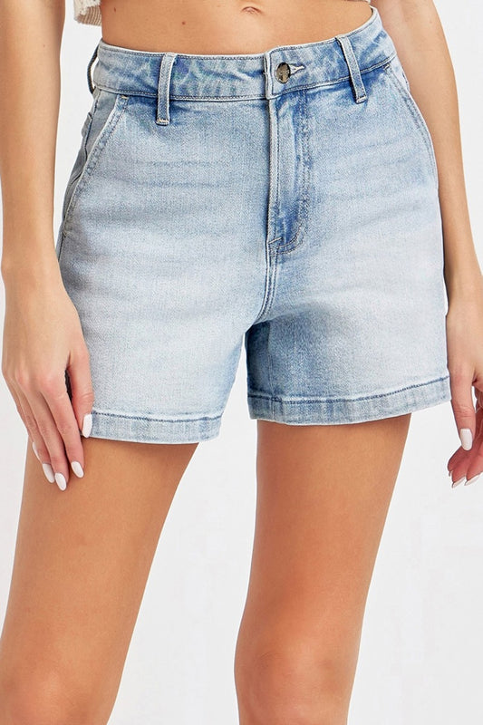 Risen High Rise Denim Shorts