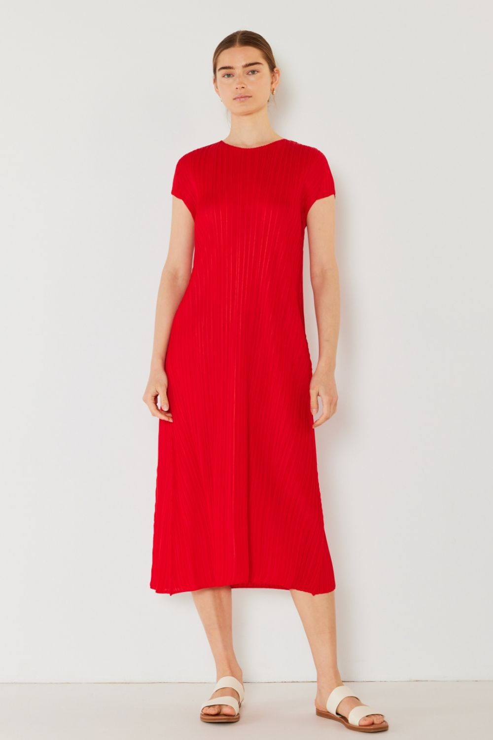 Mary Pleated Cap Sleeve A-Line Dress