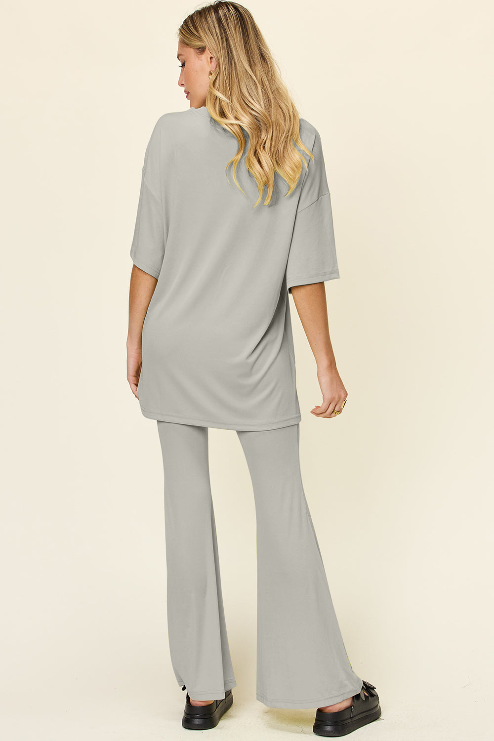 Brecklyn Round Neck Drop Shoulder T-Shirt and Flare Pants Set