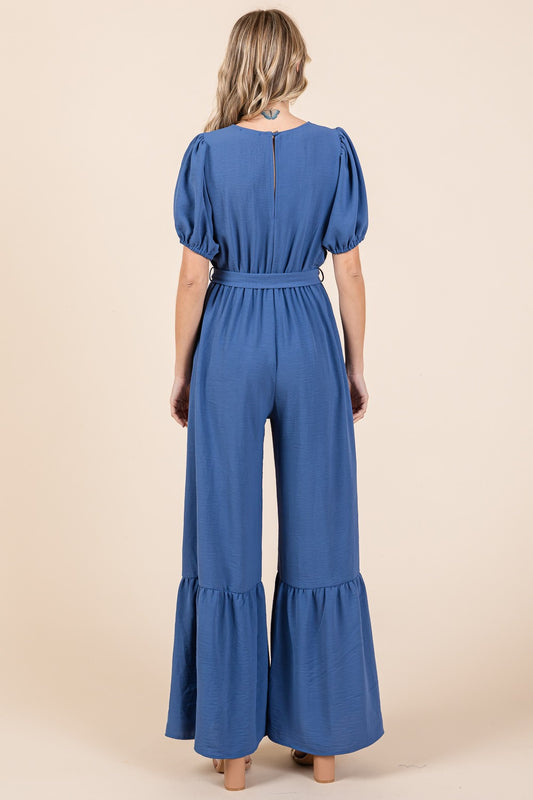 Taylor V-Neck Belted Wide Leg Jumpsuit