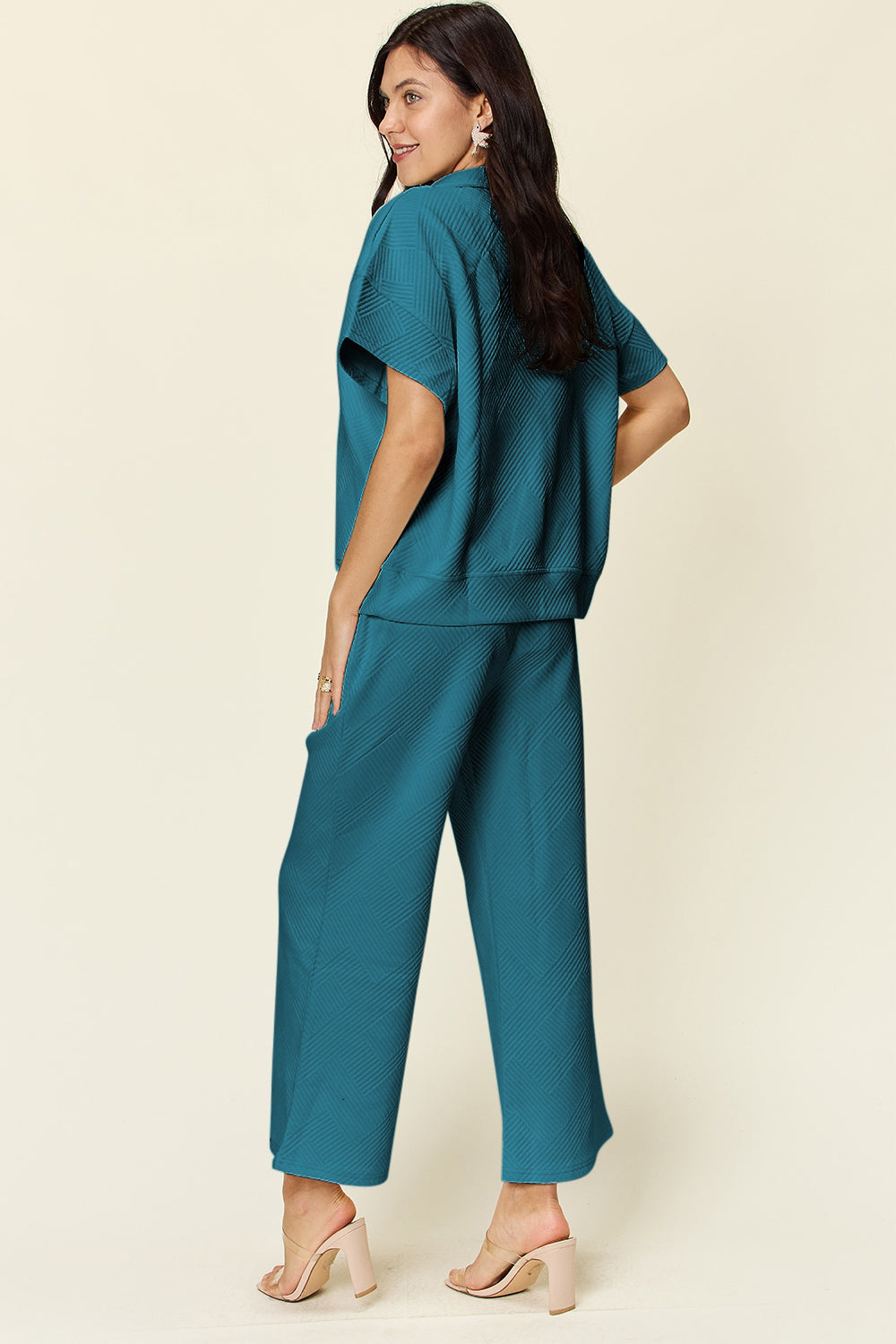 Palmer Texture Half Zip Short Sleeve Top and Pants Set
