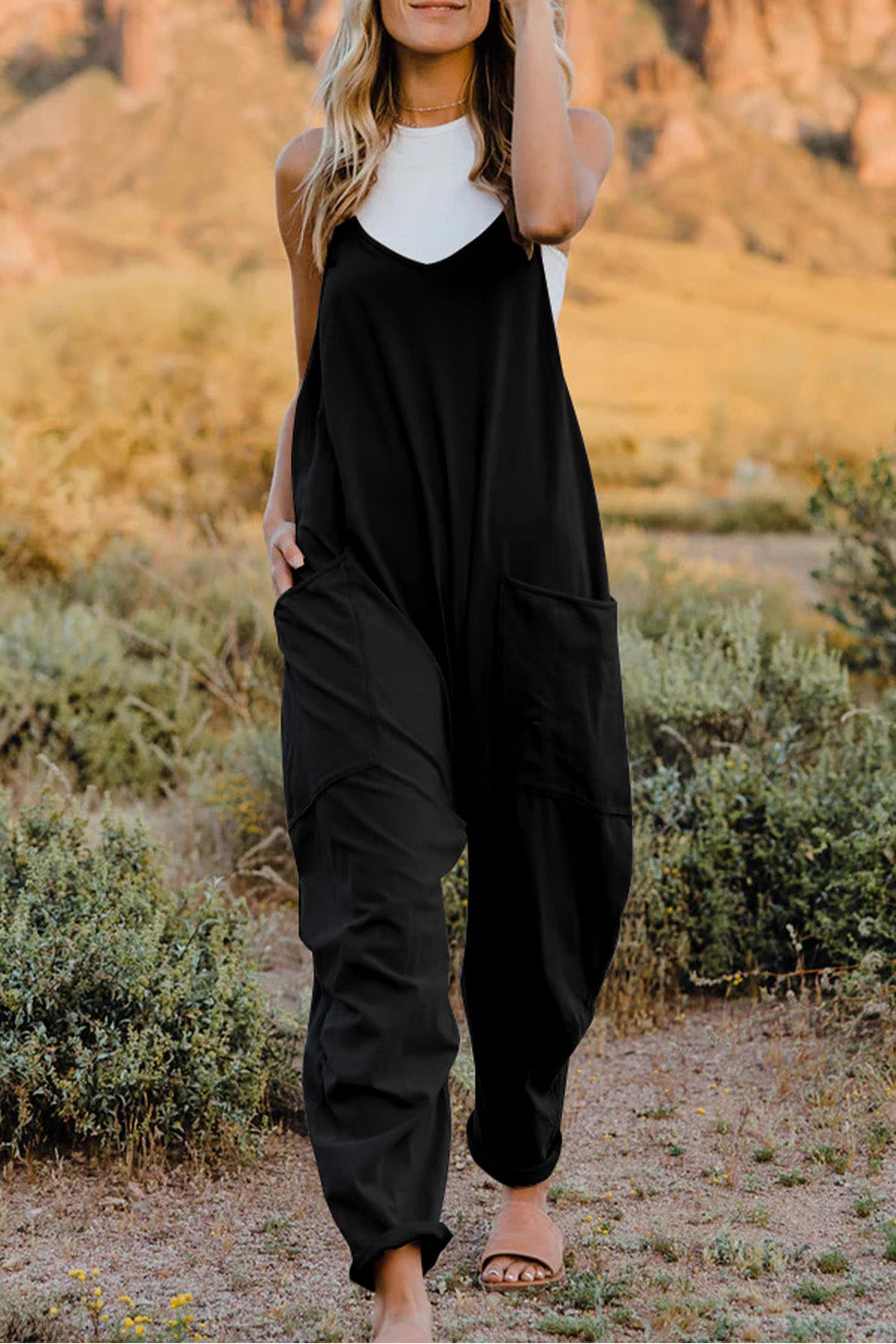 Sierra V-Neck Sleeveless Jumpsuit with Pockets