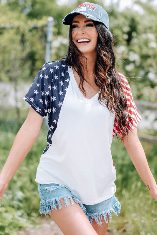 Liberty US Flag V-Neck Tee Shirt