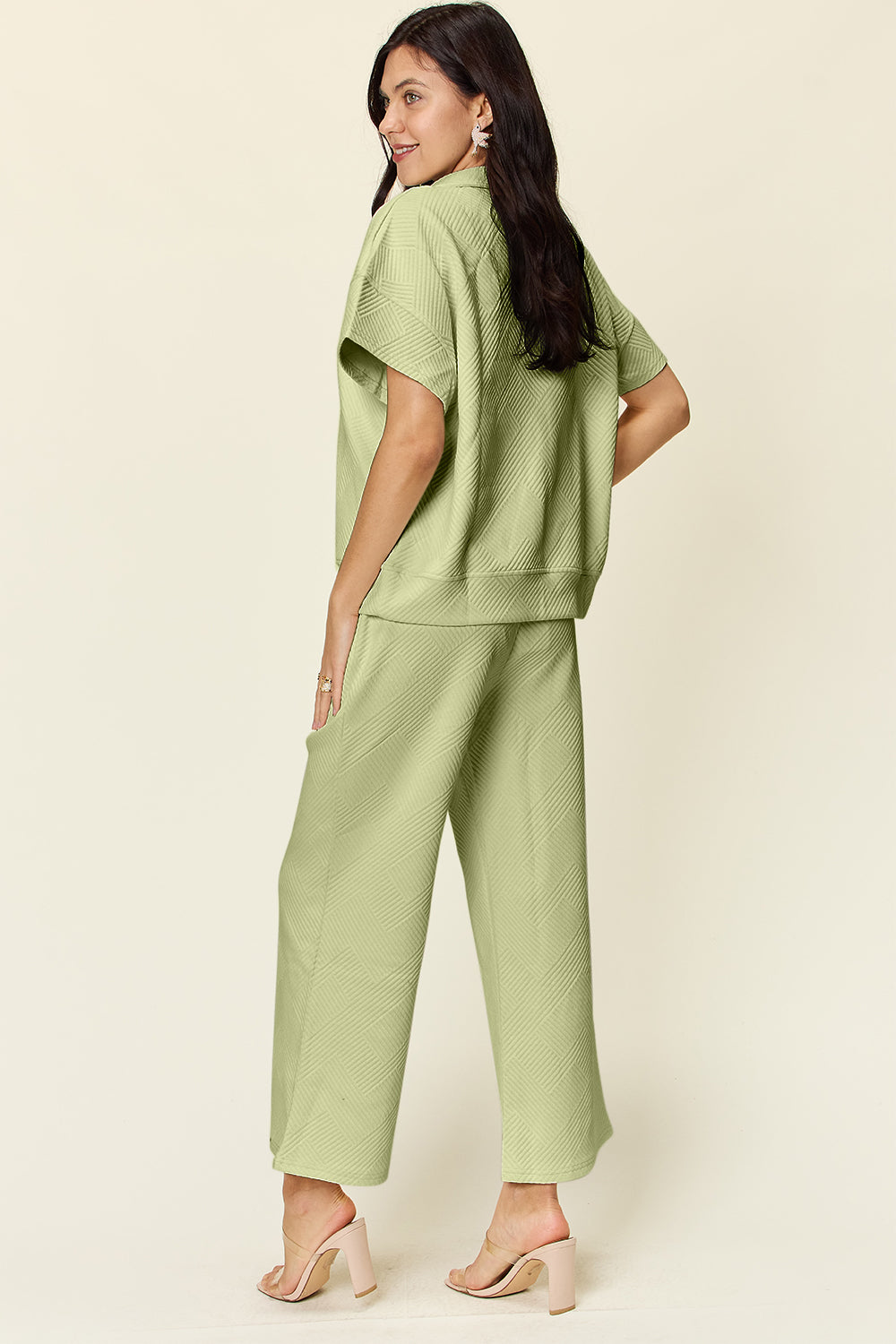 Palmer Texture Half Zip Short Sleeve Top and Pants Set