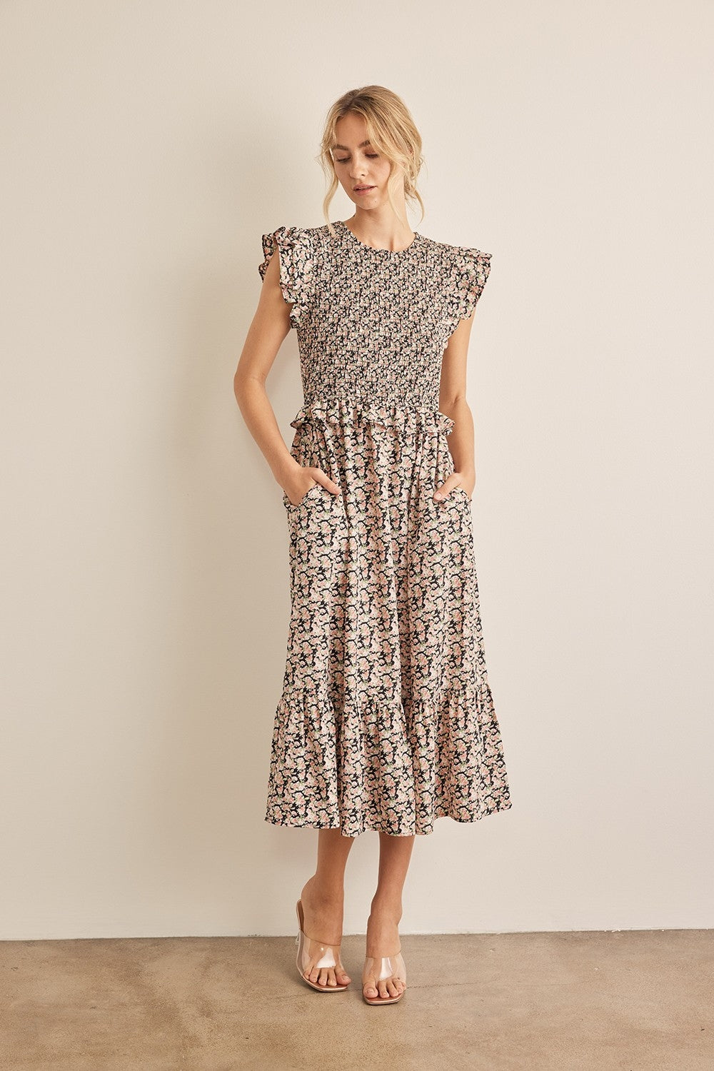 Luna Floral Smocked Ruffled Midi Dress