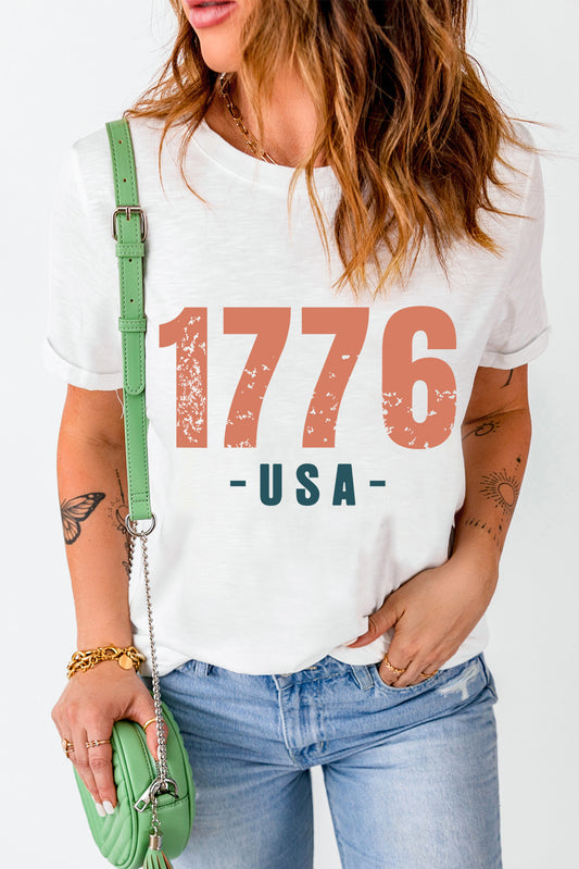 1776 USA Round Neck Short Sleeve T-Shirt