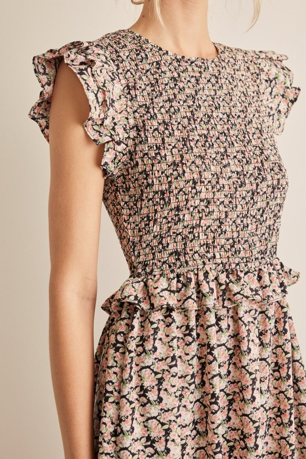 Luna Floral Smocked Ruffled Midi Dress