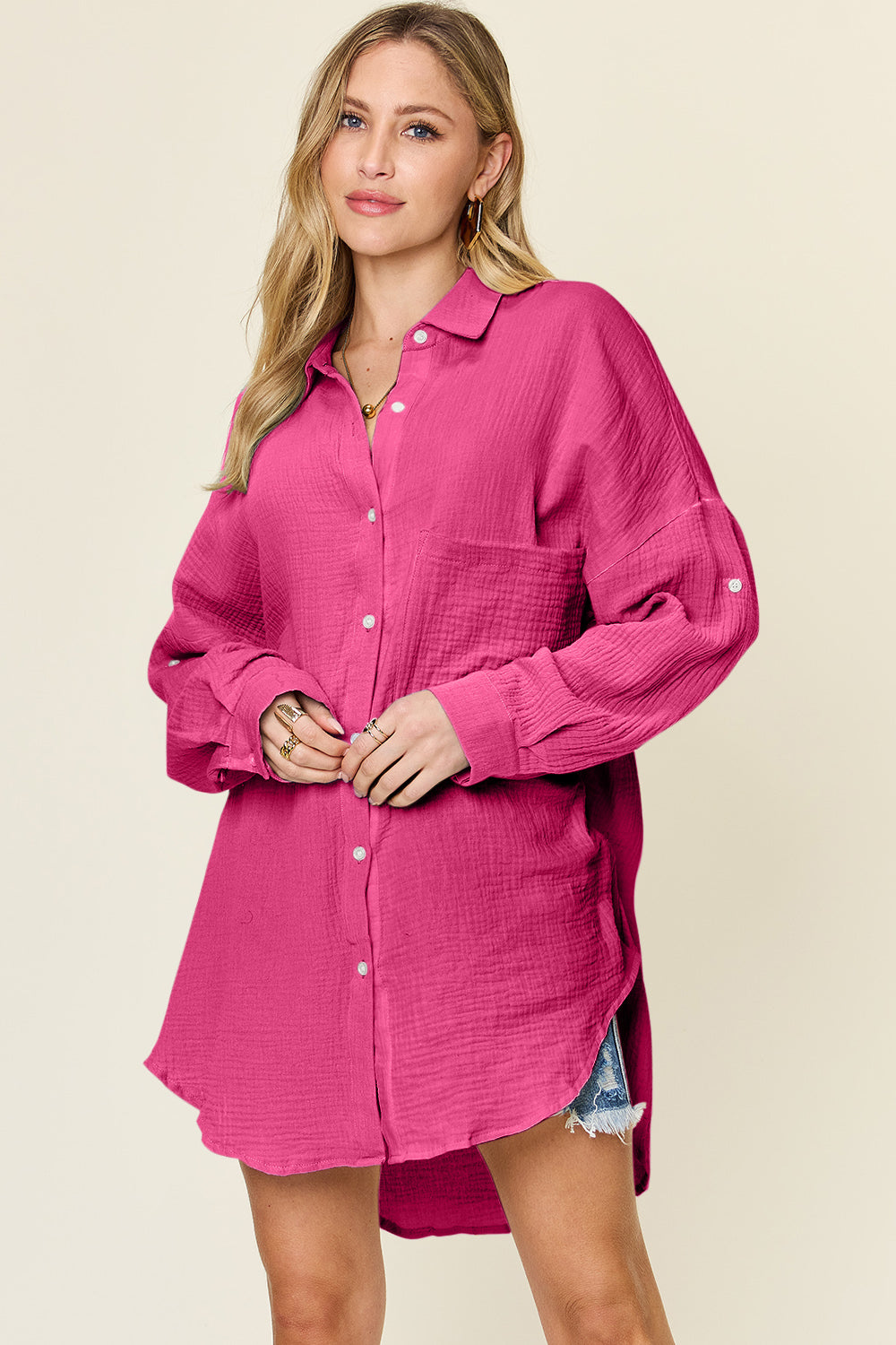 Pocketed Texture Button Up Shirt