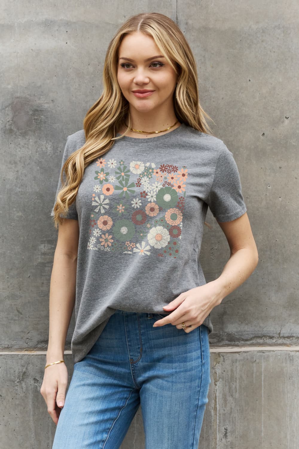 Boho Flower Graphic Cotton Tee