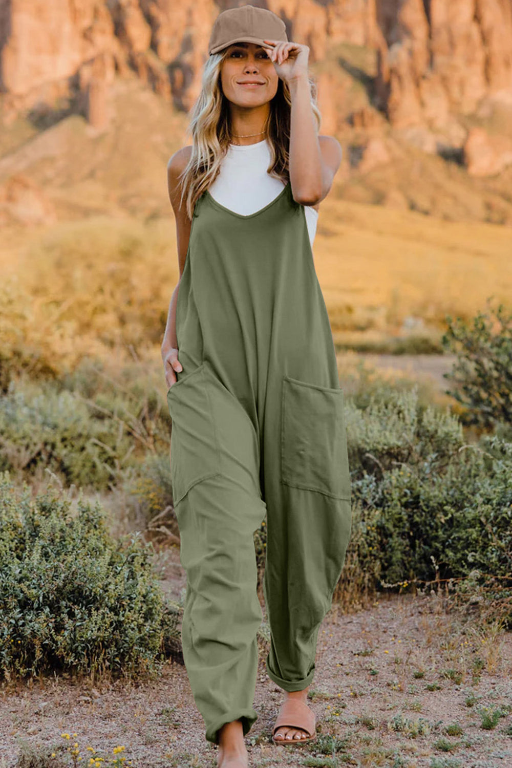 Sierra V-Neck Sleeveless Jumpsuit with Pockets