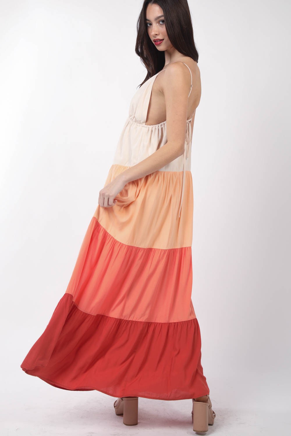 Faith Color Block Tiered Maxi Cami Dress