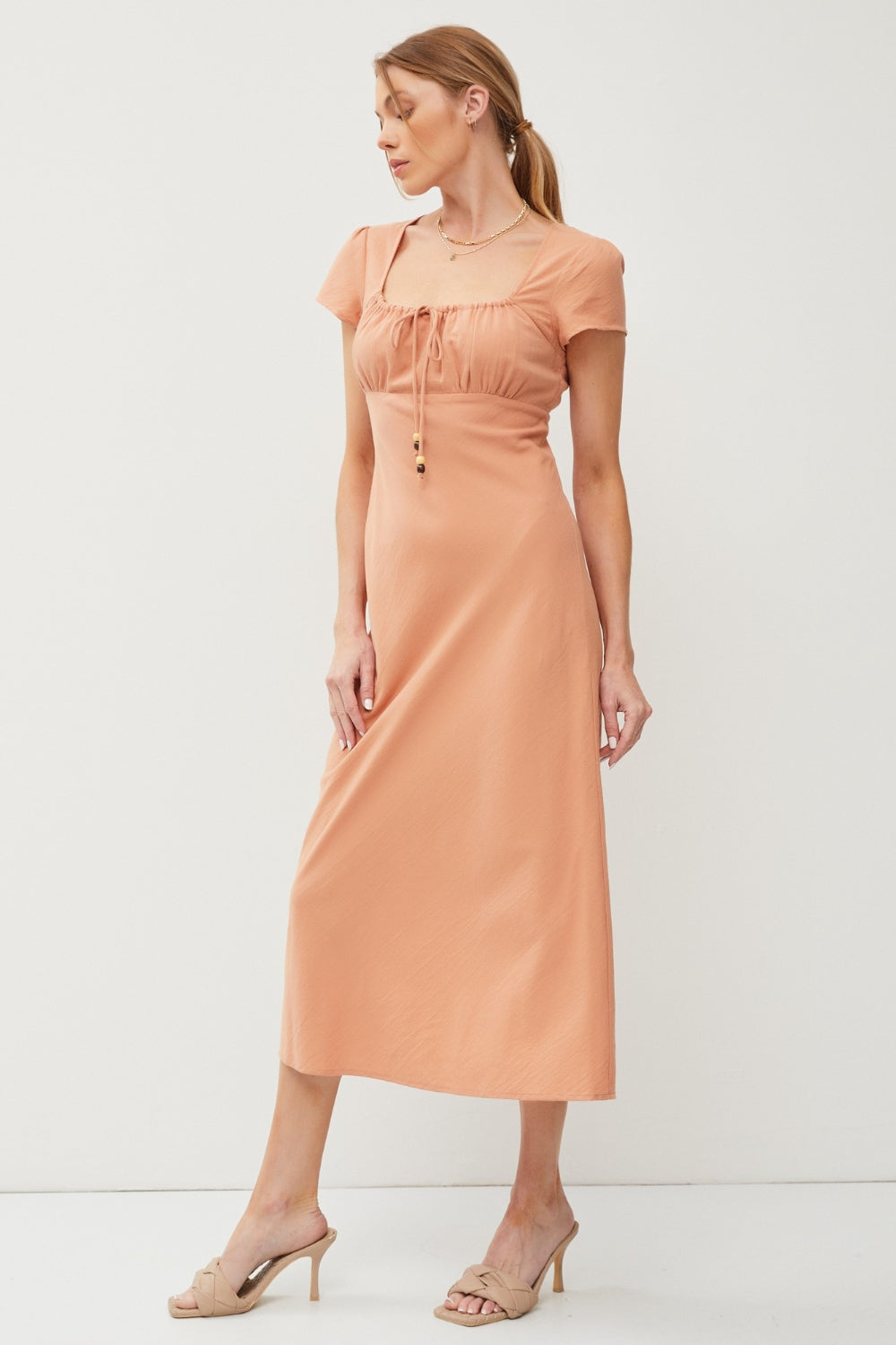 Olivia Square Neck Short Sleeve Midi Dress