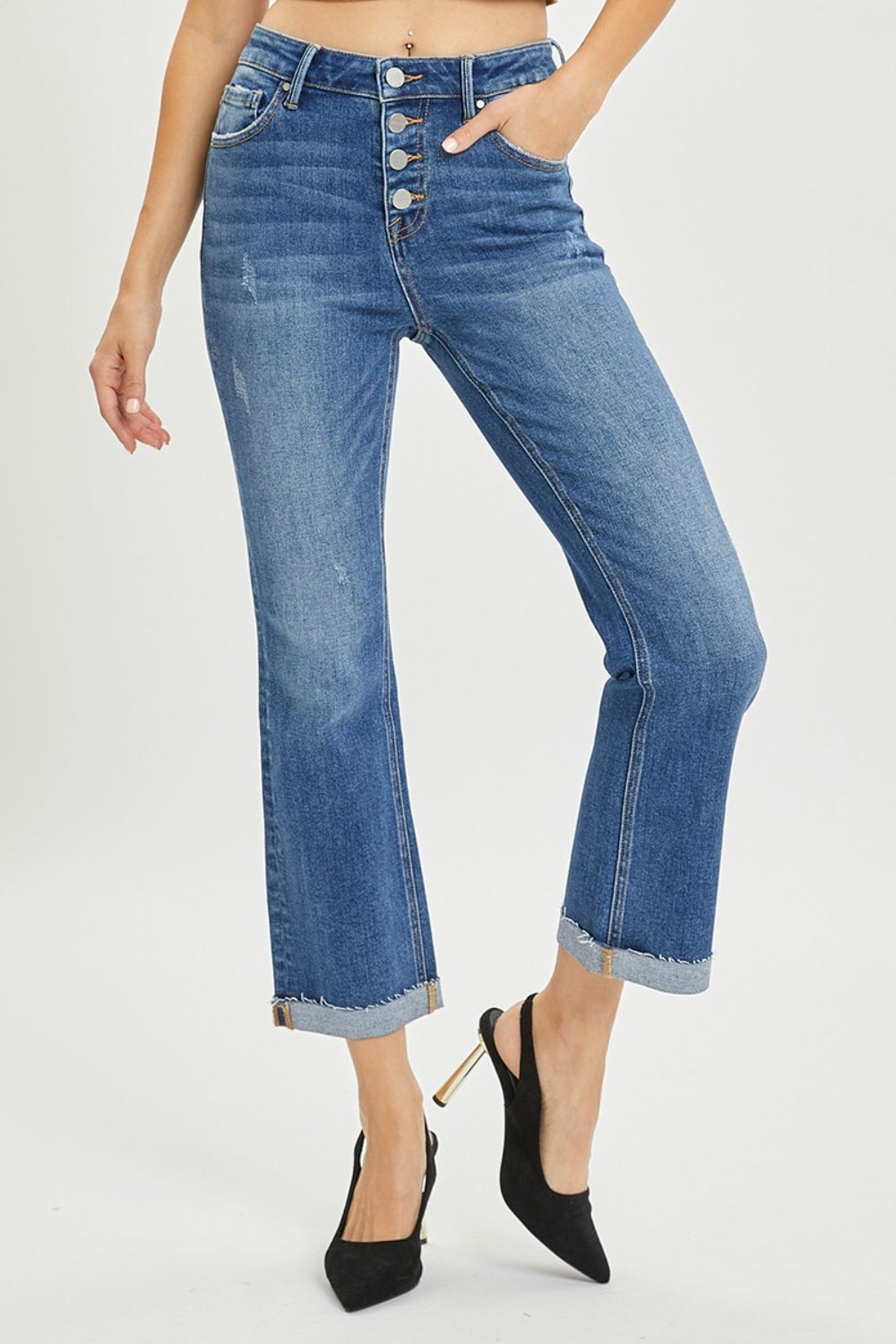 RISEN Button Fly Cropped Bootcut Jeans