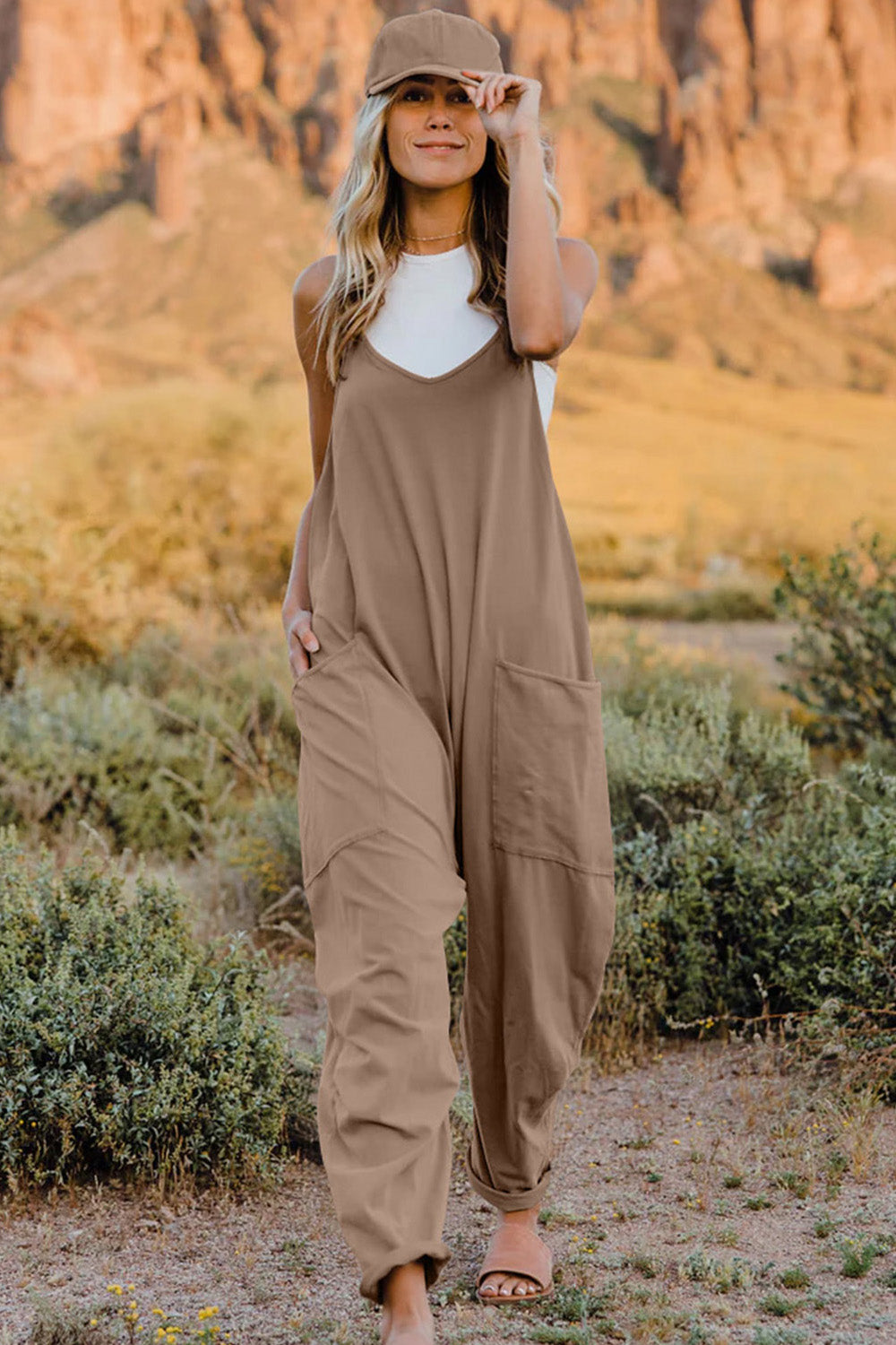 Sierra V-Neck Sleeveless Jumpsuit with Pockets