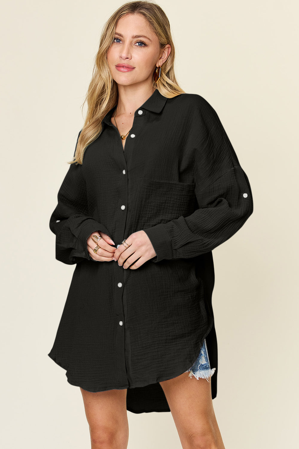 Pocketed Texture Button Up Shirt