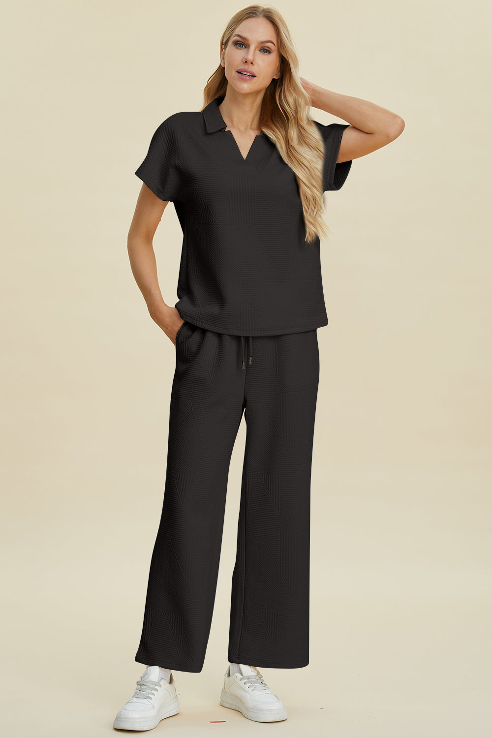 Charlotte Collared Neck Short Sleeve Top and Pants Set